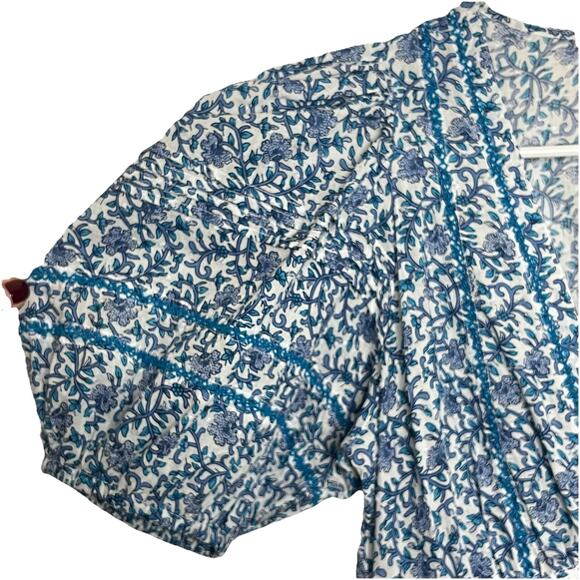 Poupette St Barth Rein MIDI Dress Floral Swiss Dot Medium Boho Puff Sleeve F16 - Picture 6 of 11